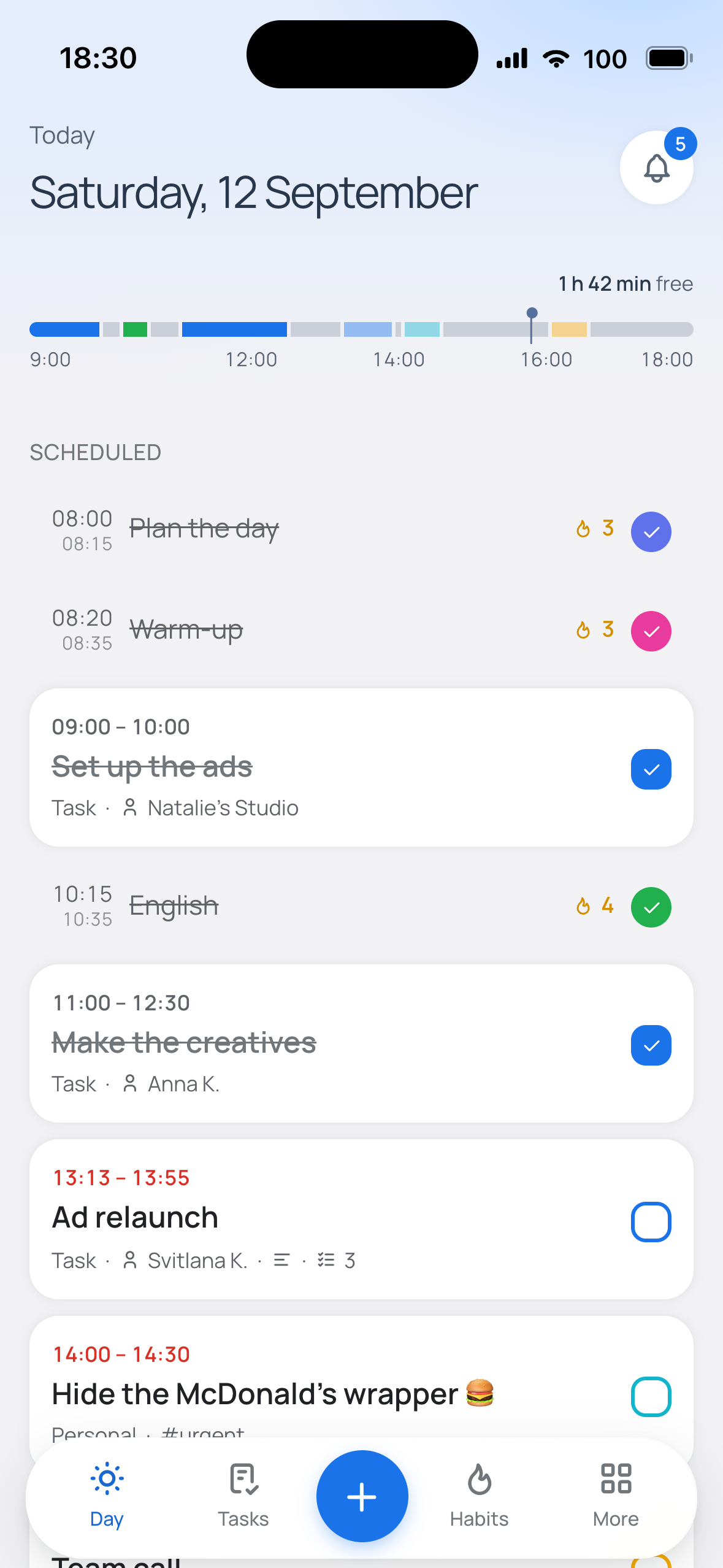 The Today screen on a phone