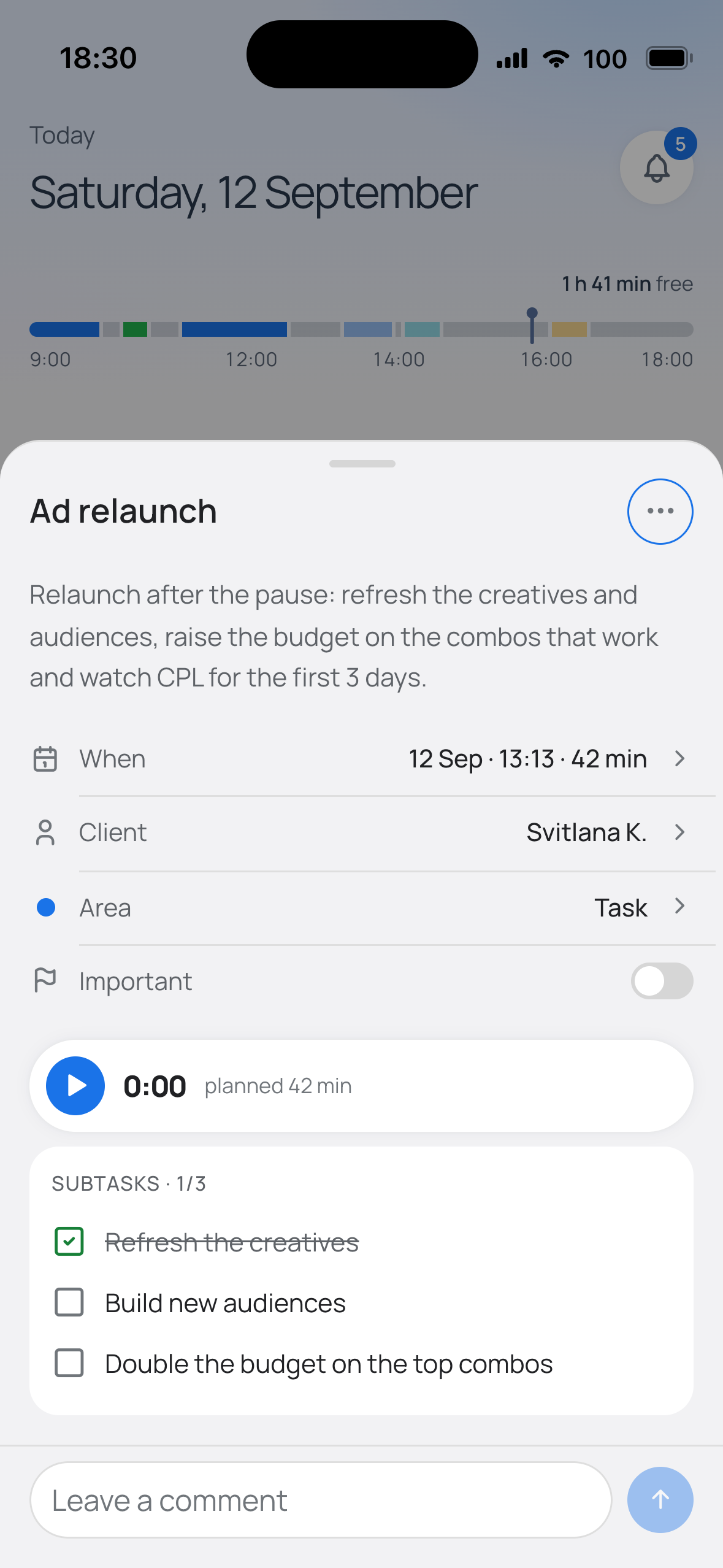 A task on a phone